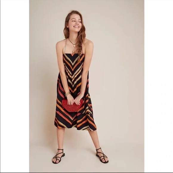 Anthropologie Multicolor Chevron Midi Slip Dress - Picture 3 of 8